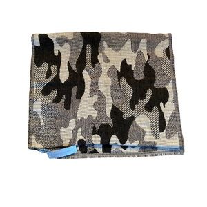 NWT LANCIONI 1973 black and grey textured camouflage fringed scarf